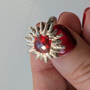 David Yurman Sterling Silver Starburst Garnet Ring Size 5.75-6 - RARE